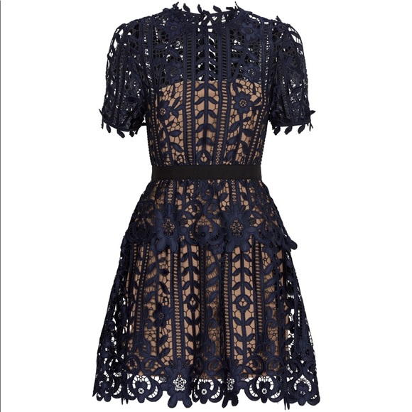 Lulus Do+Be Navy Lace Ruffle Cream Mini Dress NWT - Picture 2 of 7